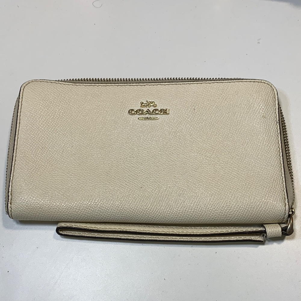 Coach Ivory Wristlet with Gold Accents